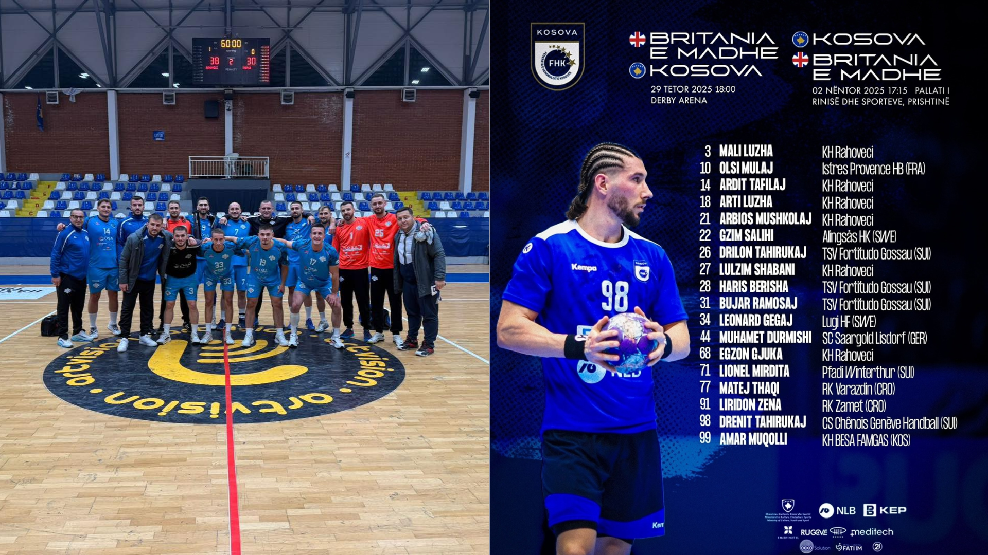 18 lojtarë të ftuar, 6 vetëm të KH Rahovecit – Kosova publikon listën e hendbollistëve për duelin ndaj Britanisë së Madhe